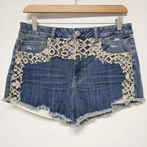 AE American Eagle Shorts Denim Womens Size 14 Lace Festival Hi Rise Cut Off Jean